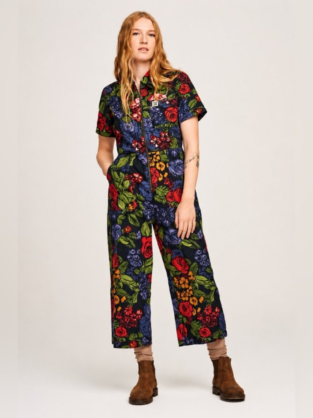 Lucy & Yak Ragan Maria Short Sleeve Cropped Floral Jumpsuit